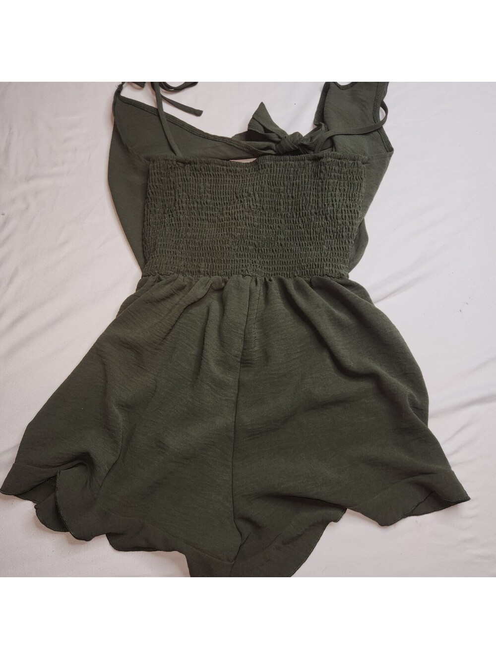 Olive Green Smocked Sleeveless Romper